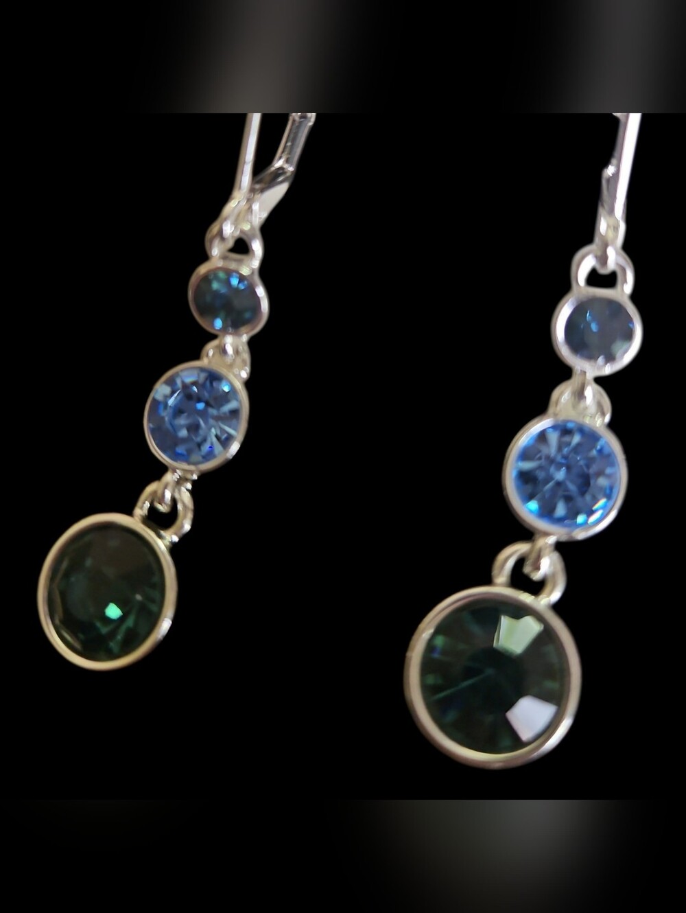 Napier Triple Drop Earrings Silver-Tone Blue Green - Picture 2 of 4